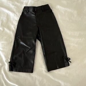 Zara Black Faux Leather Wide-Leg Cropped Pants with Hem Bows